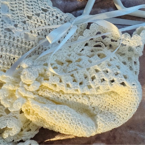 💥Handmade 3pc Christening Elegant Cream Crochet Set - Picture 4 of 10